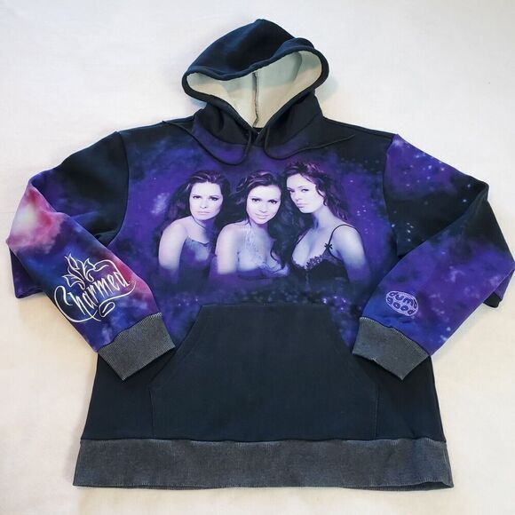 Charmed Dumbgood Womens Size M Comic Big Print Embroidered Hoodie Purple Black - Picture 1 of 9